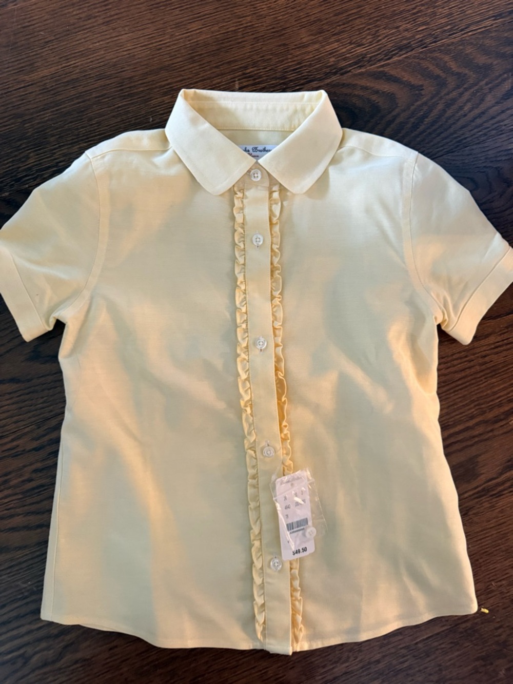 Brooks Brothers Girls' Short Sleeve Ruffle-Front Polo - Pale Yellow